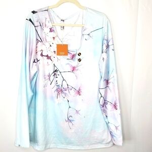 Noracora Asymmetric Collar Shirt Size 4XL Floral Long Sleeve Stretchy Top NWT